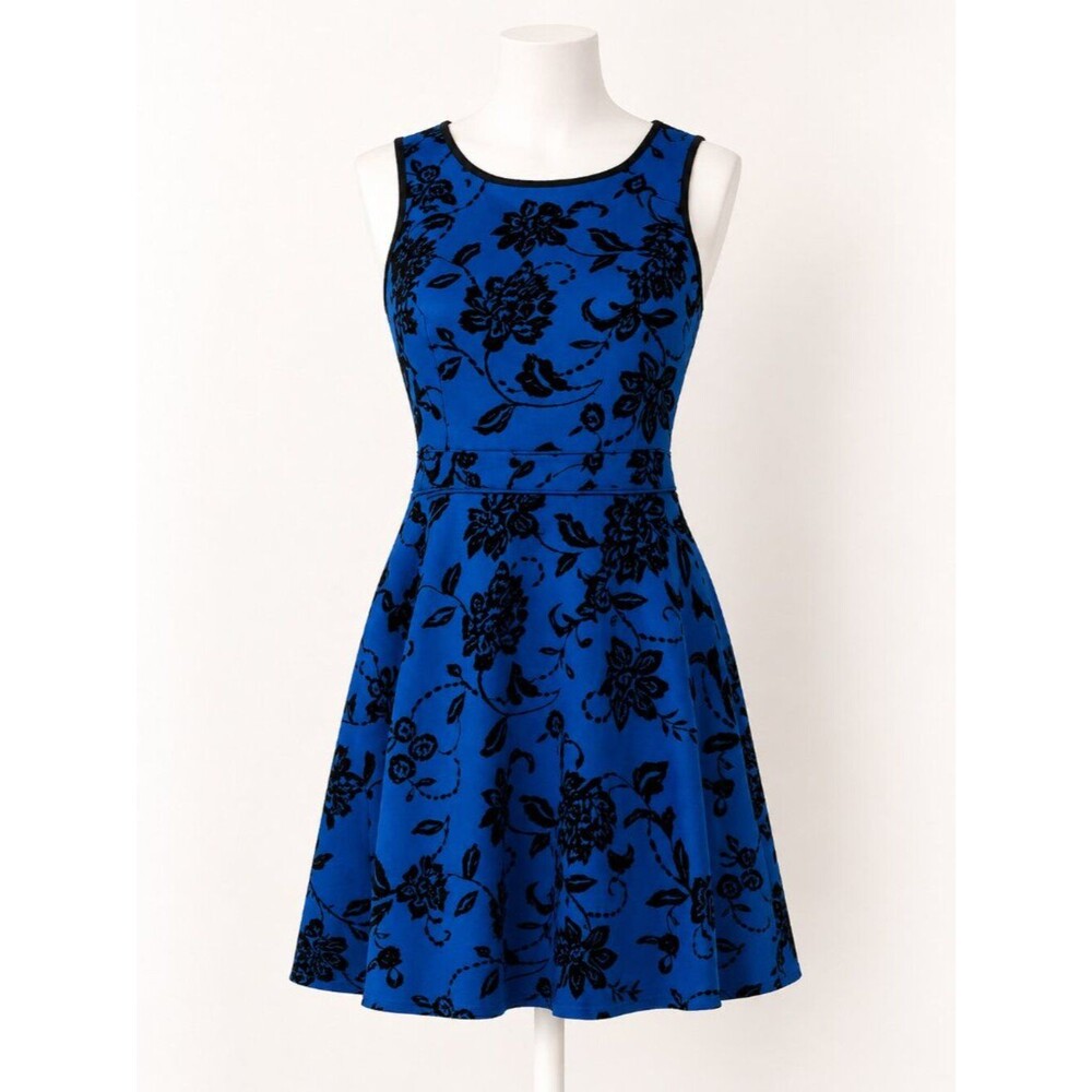Jodi Kristopher Fit & Flare Formal Blue/Black Sz 3Jr Fitted Waist Band EUC